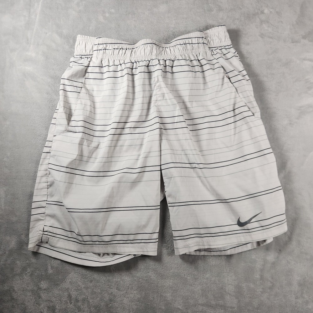 Nike Dri-FIT White Striped Athletic Training Gym Shorts Men's Size L Pockets